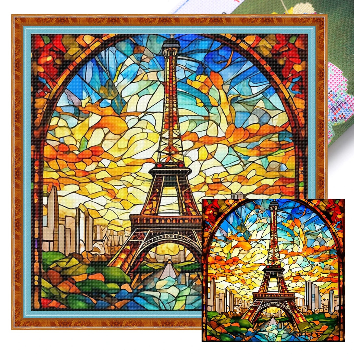 Glass Painting Full 11CT DIY Stamped Cross Stitch Kits 45x45cm Needlework Embroidery Kit for Beginners Adults Home Decor