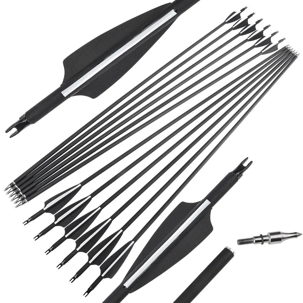 30'' Mixed Carbon Arrow Archery Spine 500 Arrow 3" Rubber Vane 100gr Tip Bow ID 6.2mm OD 7.8mm Hunting Shooting Accessories