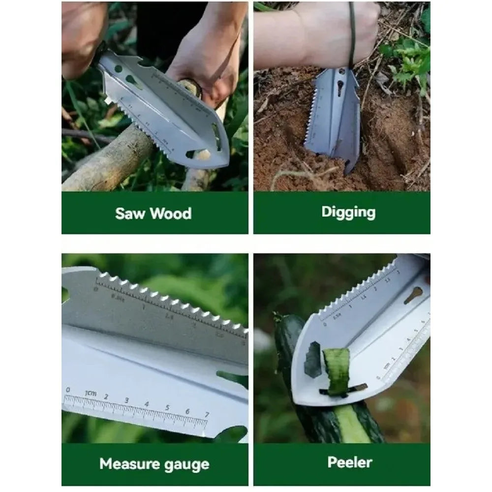 Folding Survival Shovel, Stainless Steel Multi-Tool Camping Spade with Pickaxe & Saw, Portable Tactical EDC Gear for Hiking