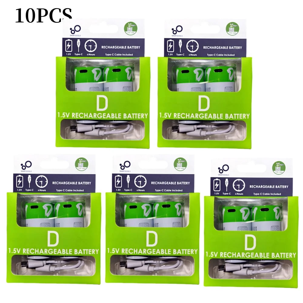 Fast Charge USB AAA/AA/9V/C2/D1 Rechargeable Li-ion Batteries AAA Battery 550mWH / AA Battery 2600mWH /D size With Type C Cable