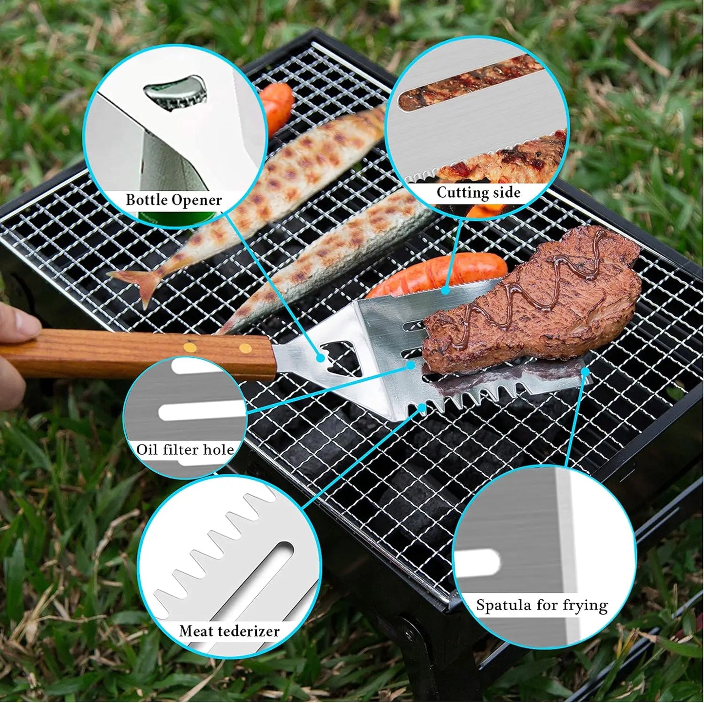 Stainless Steel BBQ Tools Set for Grilling, Backyard Barbecue & Outdoor Camping Gift - 4 Pieces