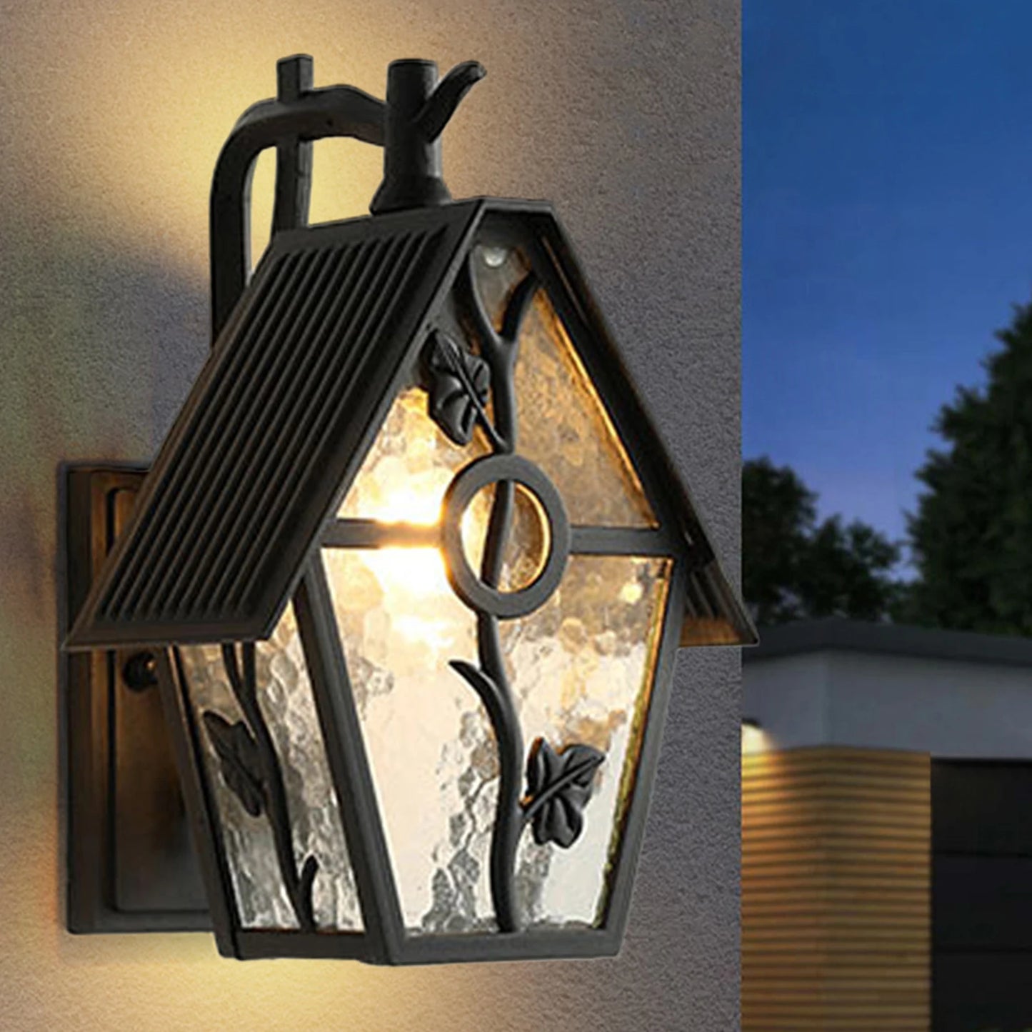 100W European Style House Wall Lamp IP55 Waterproof Outdoor E26 Base Light with Flower Decoration for Garden, Patio & Corridor