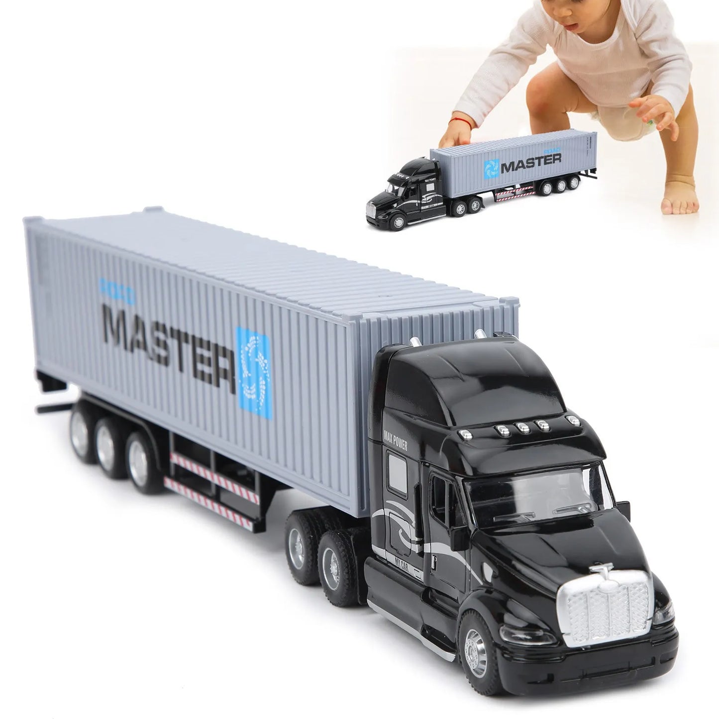 Alloy Simulation Container Car Model Children Kid Pull Back Car Toy with Sound Light