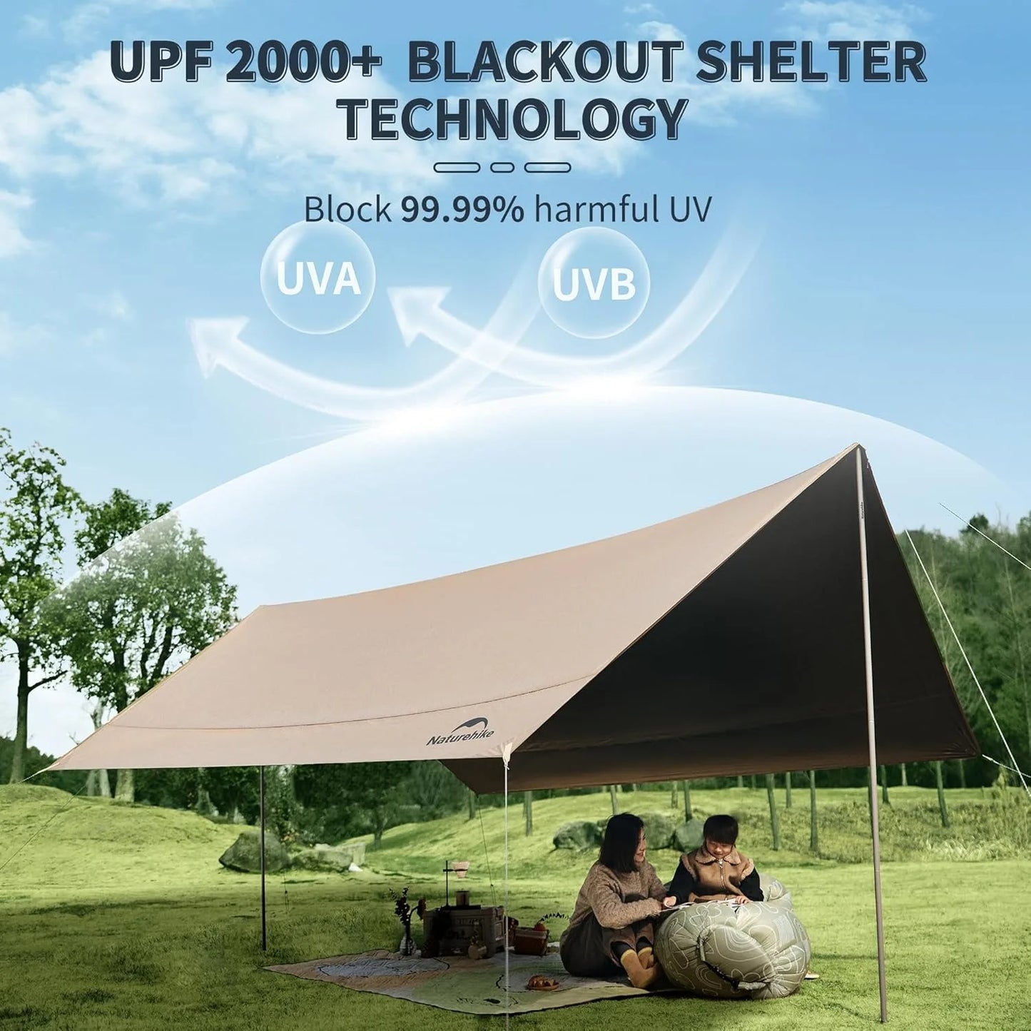 Naturehike Large Camping Waterproof Canopy Camping Sun Shelter Summer Anti-UV UPF2000+ Family Ourdoor Park Beach Tent Tarp
