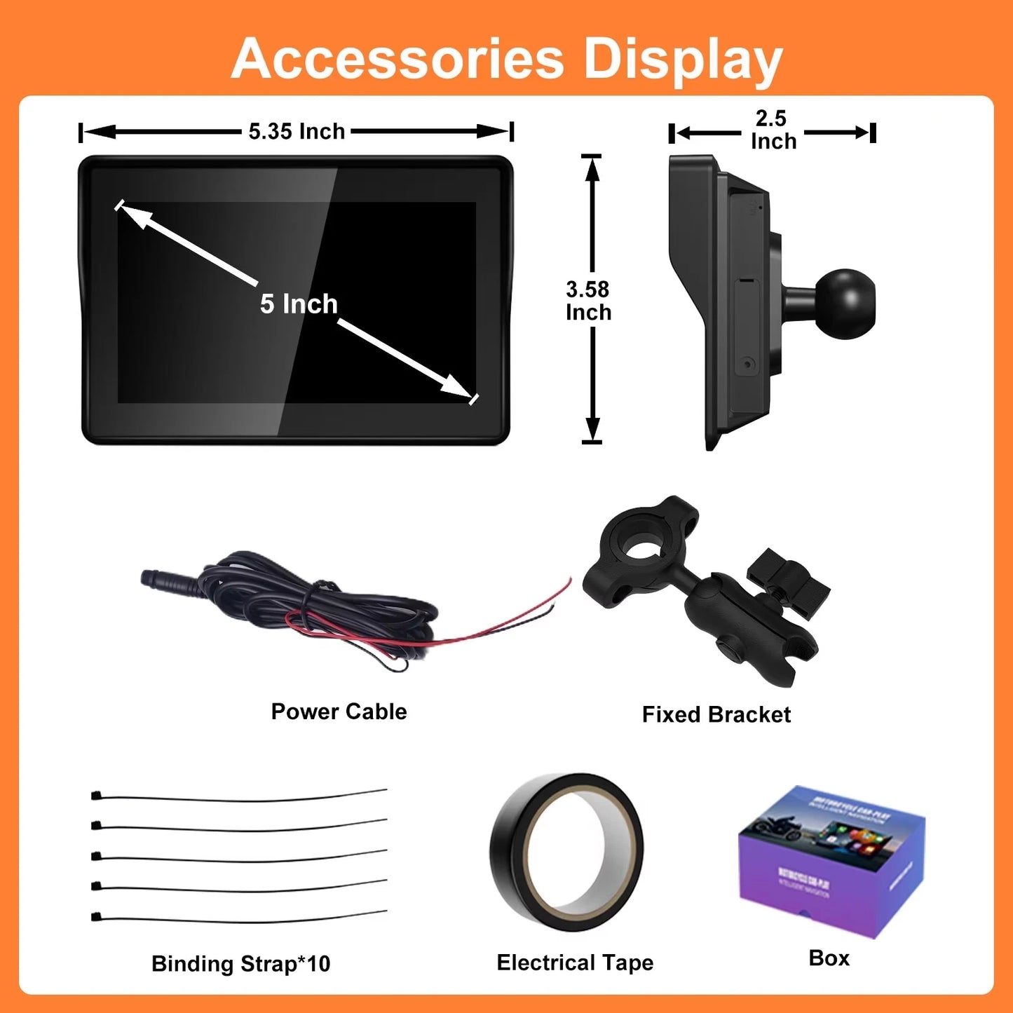 5 inch Wireless Motorcycle CarPlay Android Auto Compatible with All Models Portable GPS Navigation Dashboard Fit For ZX Moto