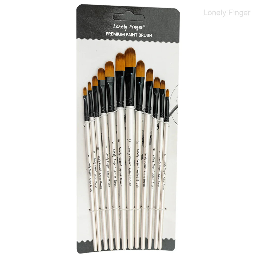 Premium 12-Piece Artist Paint Brush Set - Ultra-Durable Nylon Bristles for Acrylic, Watercolor, Oil & Body Painting