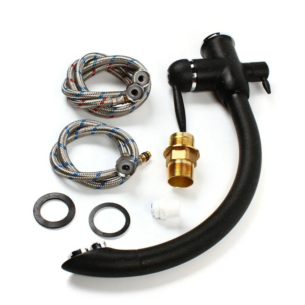 Black Three-Way Faucet Kitchen Sink Mixer Tap with Waste for Island Sink Three-Way Mixture Tap for Bathroom
