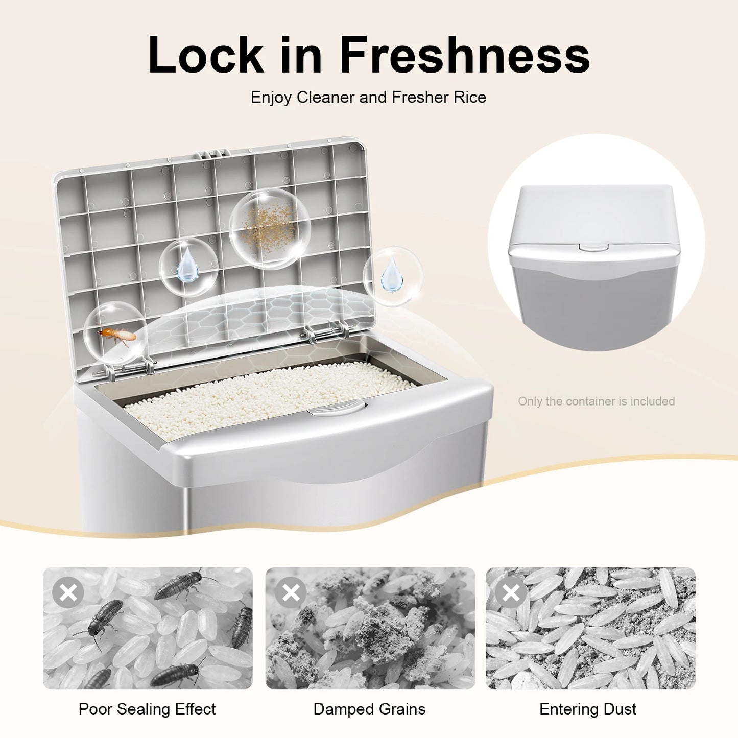 Smart Rice Dispenser 33LBS, One-Touch Grain Storage Container, Airtight Stainless Steel for Kitchen, Home & Restaurant