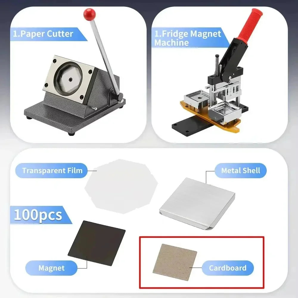 2*2" 2.5x2.5" Fridge Magnet Button Making Machine 50*50mm Square Refrigerator Magnets Maker Materials Set Pin Maker DIY Buttons