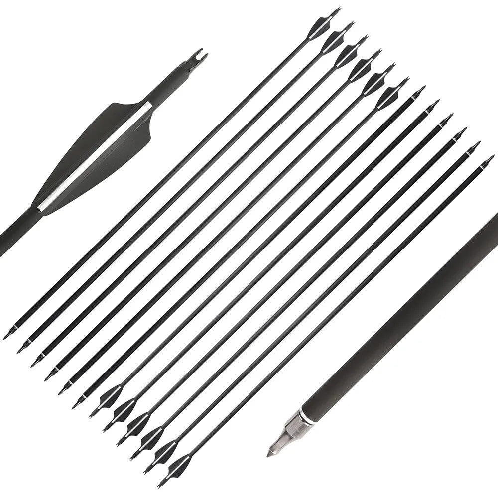 30'' Mixed Carbon Arrow Archery Spine 500 Arrow 3" Rubber Vane 100gr Tip Bow ID 6.2mm OD 7.8mm Hunting Shooting Accessories
