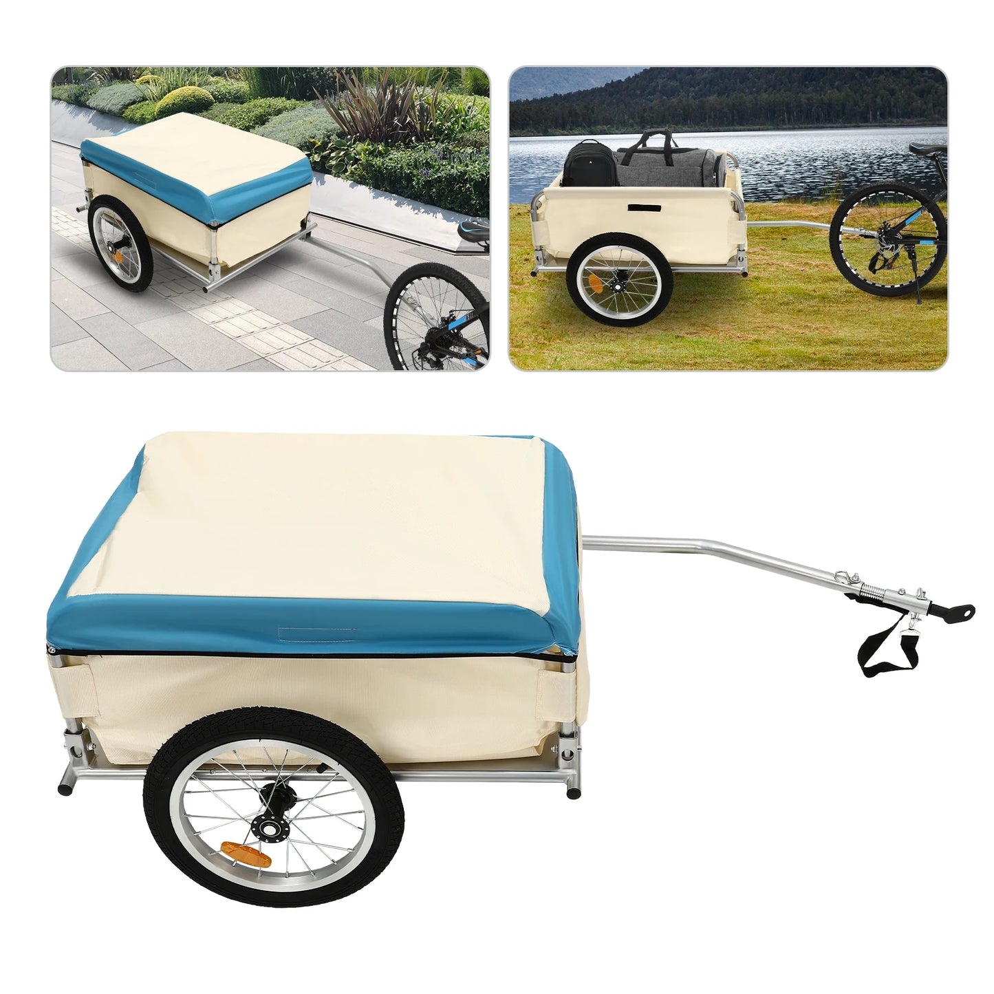 110.23LBS Load Bicycle Trailer Stable Transport Multiple  Aluminum Utility Cargo Bike Trailer for 24"-26" Bike Wheel