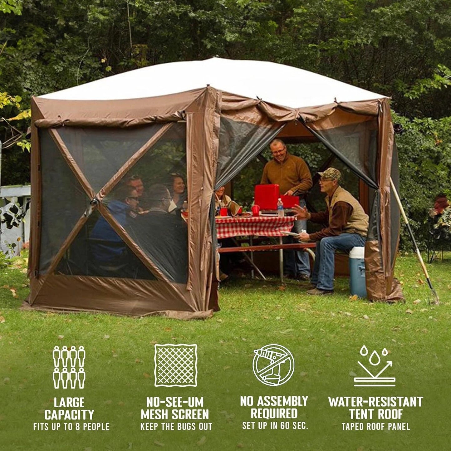Pop Up Screen Tent, Large Outdoor Camping Gazebo Canopy, Pavilion, 12.5', Brown - Foldable and Portable Screened, Customized