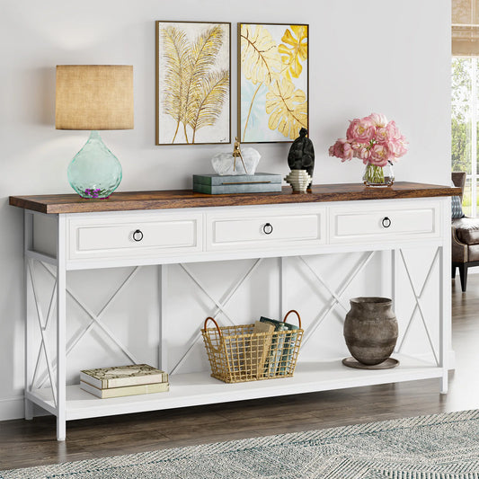 Tribesigns 70.8" Console Table with 3 Drawers, Farmhouse Entryway Table with Storage Shelf, Narrow Long Sofa Foyer Table for Ent