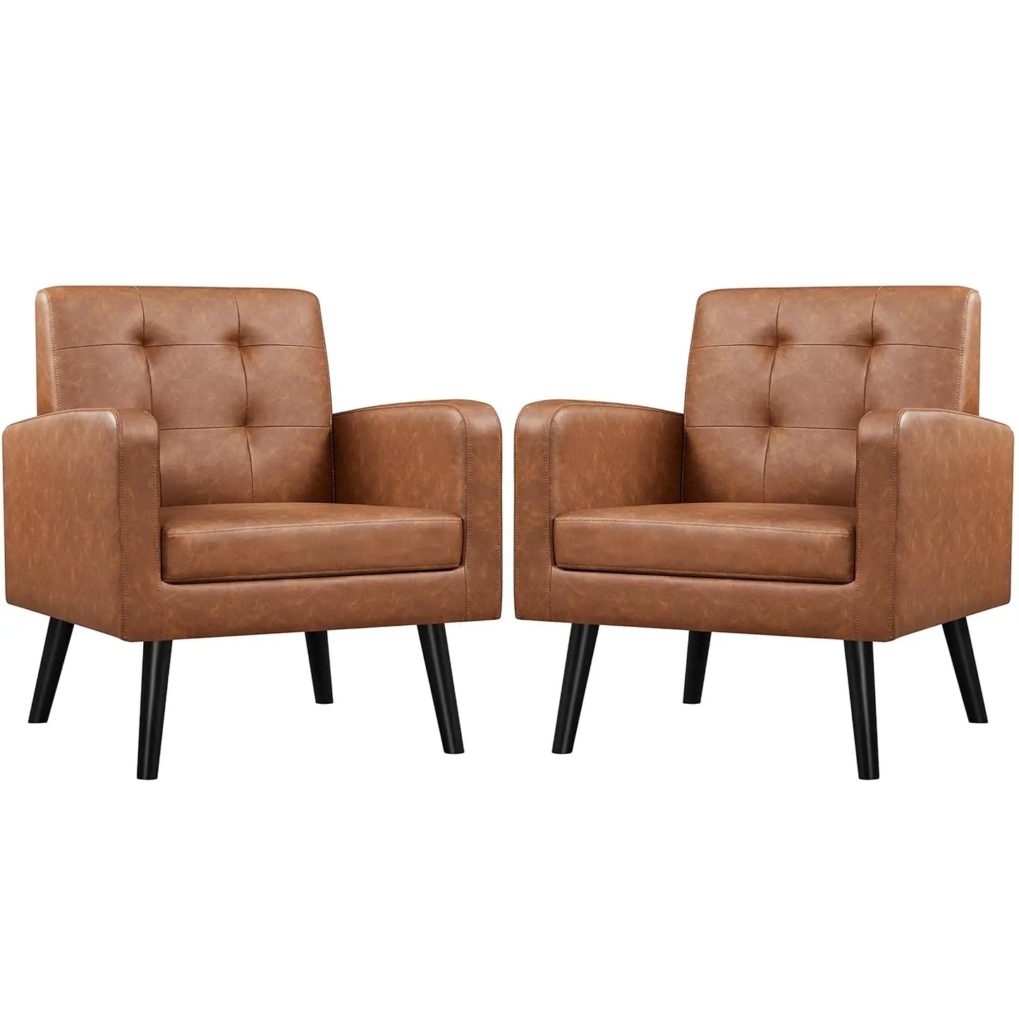 Mid-Century Accent Chairs, Modern Upholstered Living Room Chair, Cozy Armchair Button Tufted Back and Wood Legs for, Customized