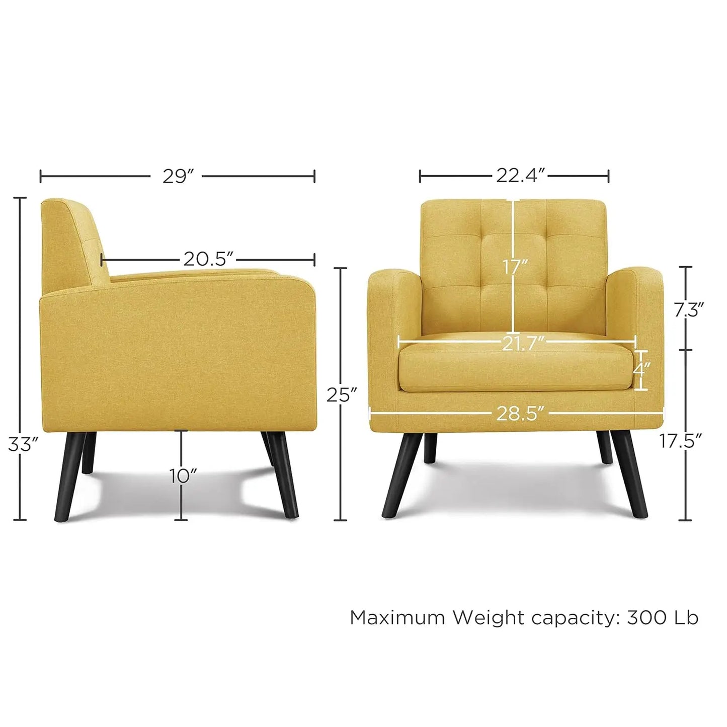 Mid-Century Accent Chairs, Modern Upholstered Living Room Chair, Cozy Armchair Button Tufted Back and Wood Legs for, Customized