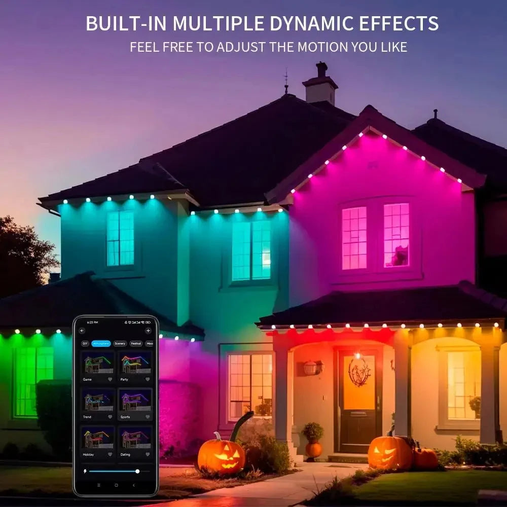 150FT 90 LED Smart RGBIC Eave Lights Permanent Outdoor Waterproof LED Light String DIY Christmas Decorations Light Holiday Light