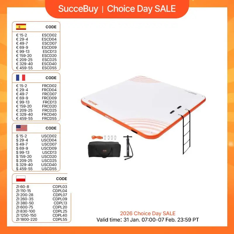 SucceBuy Inflatable Floating Dock 10 x 10FT Inflatable Dock Platform Non-Slip Water Floating Dock Mat with Portable Carrying Bag