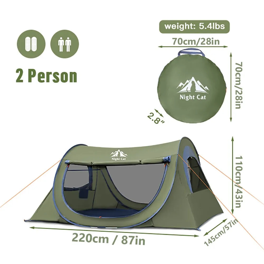 Night Cat Pop Up Tent 2 Person with Mosquito Net : Waterproof Camping Tent Easy Setup for Picnic Festival in Park Backyard