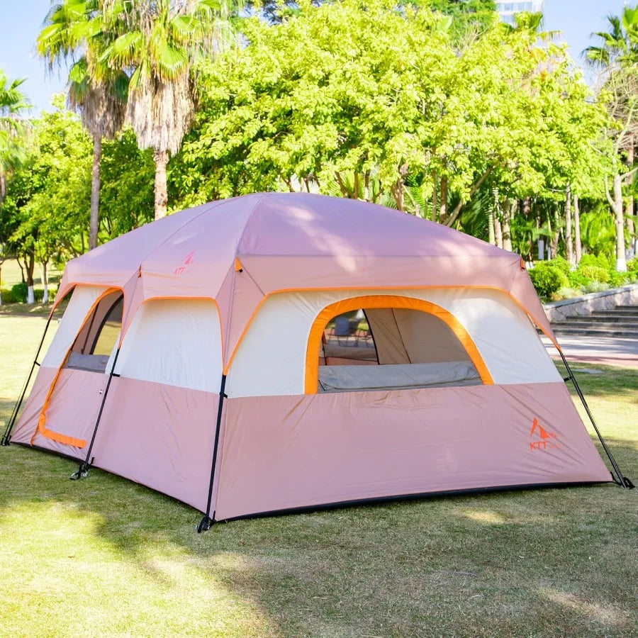 Large Tent for 6-12 People with Straight Wall Design 3 Doors and 3 Windows Featuring Mesh Panels Waterproof Fabric Ideal for Ou