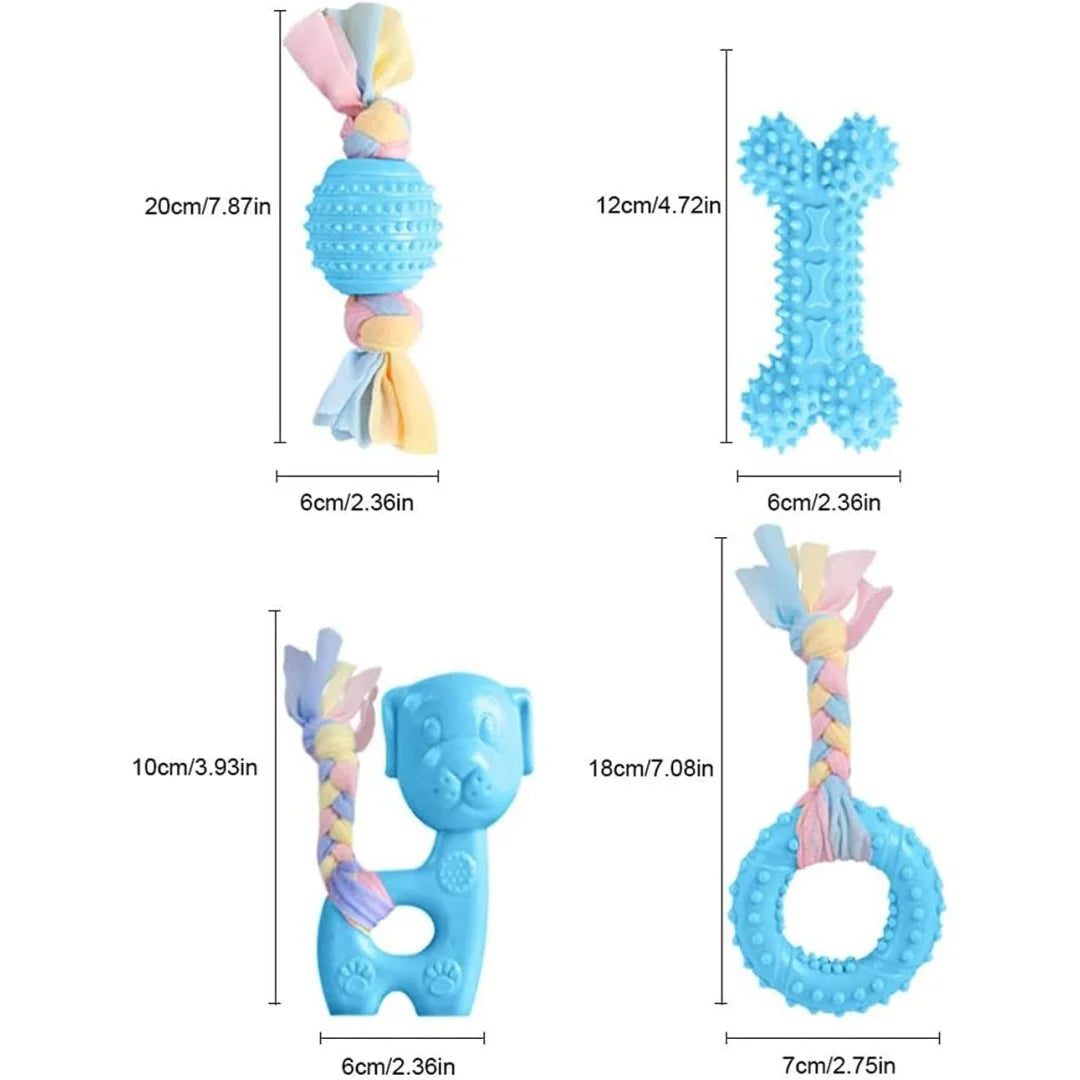 Durable Squeaky Dog Chew Toys - TPR Non-Toxic Puppy Teething Bones, Various Shapes to Satisfy Chewing Instinct