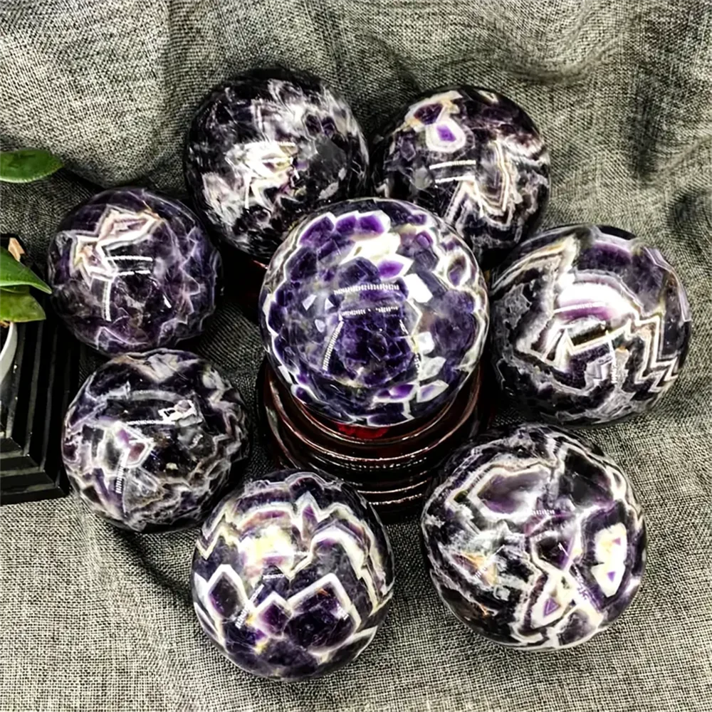 1pc Large Dream Amethyst Sphere Dream Purple Hand Carved Sphere Quartz Crystal Purple Ball Home Decor