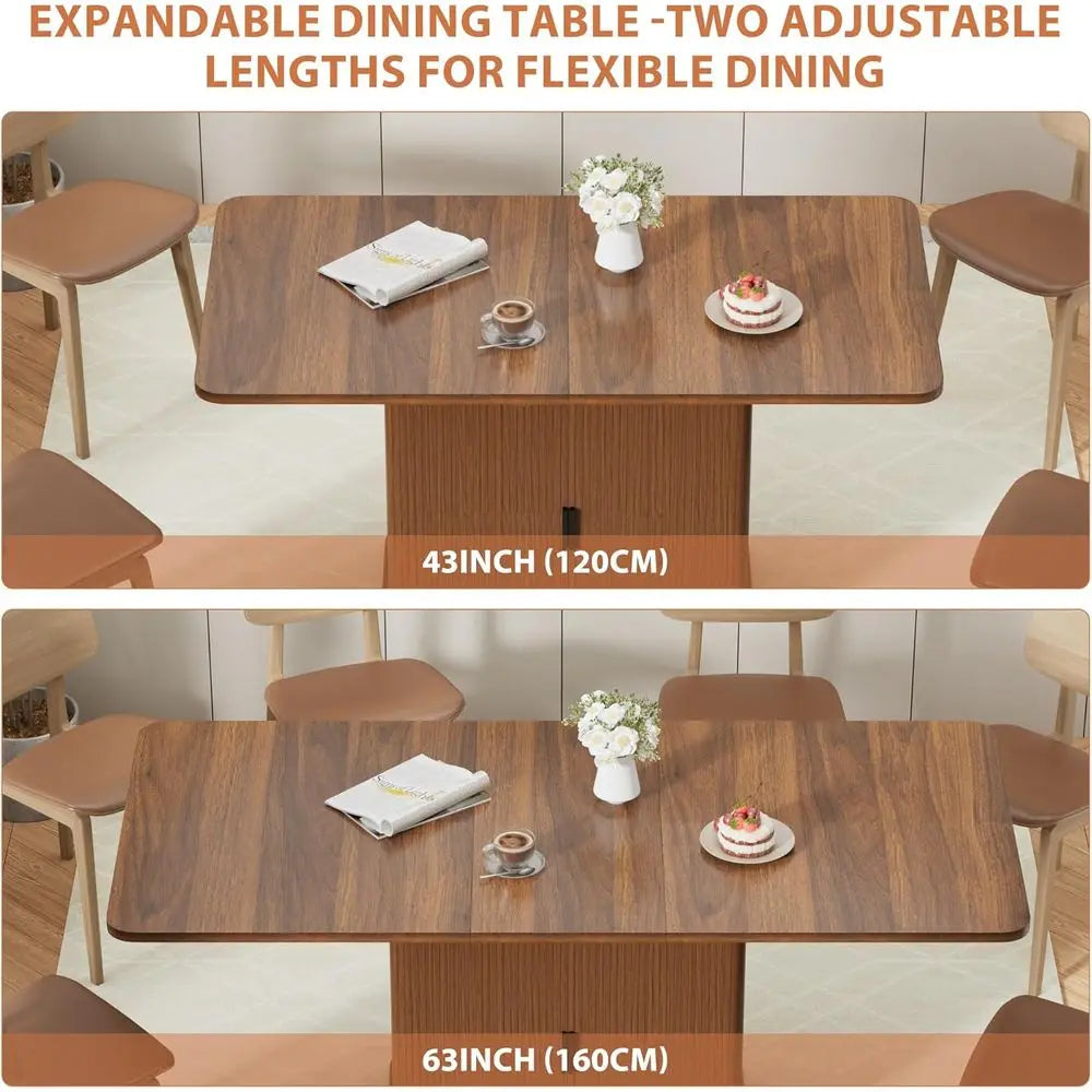 Modern Expandable Dining Table, 4-6 Seater, 47-63 Adjustable Kitchen Table with Storage