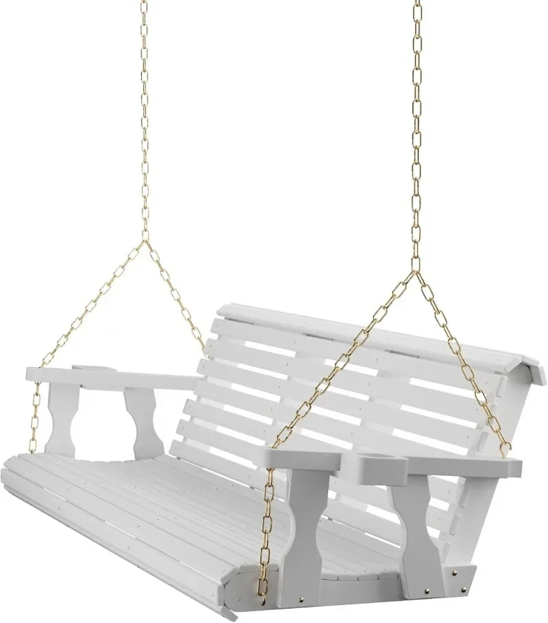Amish Casual Heavy Duty 700 Lb Capacity Porch Swing with Cup Holders (4 Foot, Cedar Stain) – Wooden Outdoor Roll Back Swing