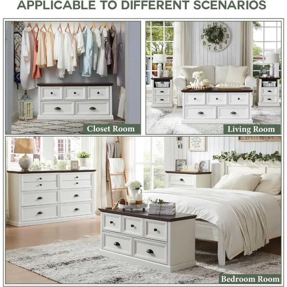 Farmhouse 5 Drawers Dresser for Bedroom, 45 Wide Chest of Drawers, 21 Tall Storage Closet Bench Storage Chest Storage Trunk