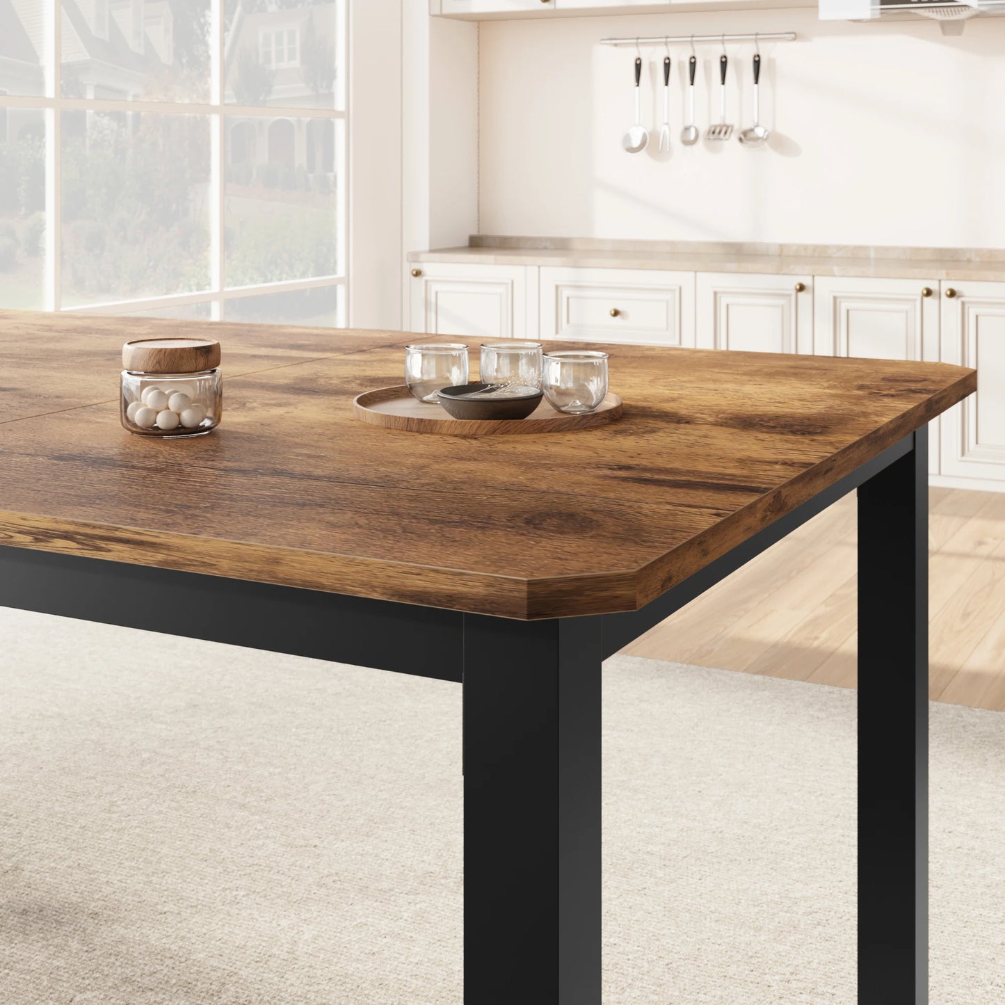 Dining Table for 6-8 People, 78 Inch Long Kitchen Dining Table， Rectangular Dining Table with Cut Corners for Living Room