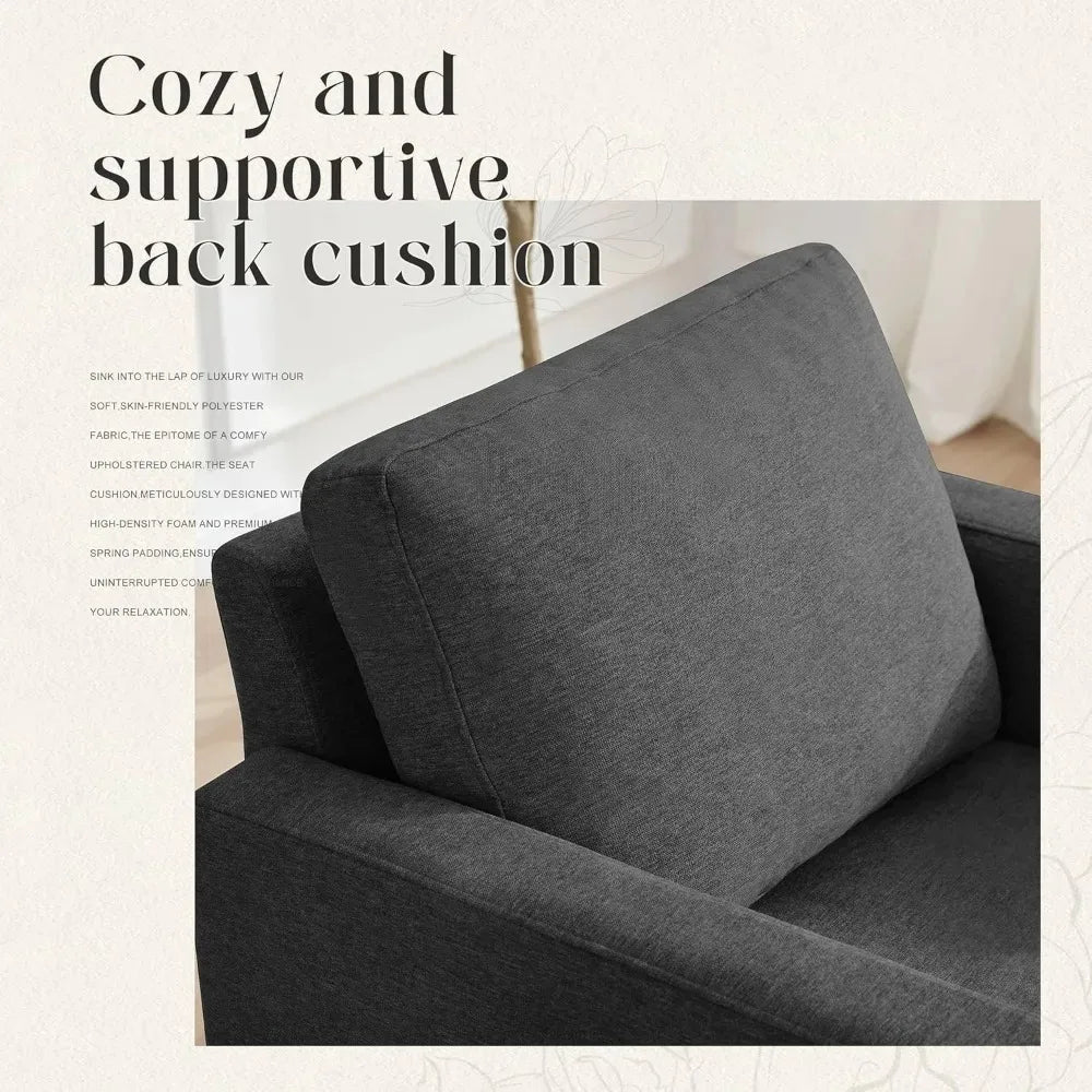 Mid-Century Accent Chair,Modern Linen Fabric Armchair for Living Room,Comfy Upholstered Reading Accent Chairs for Bedroom