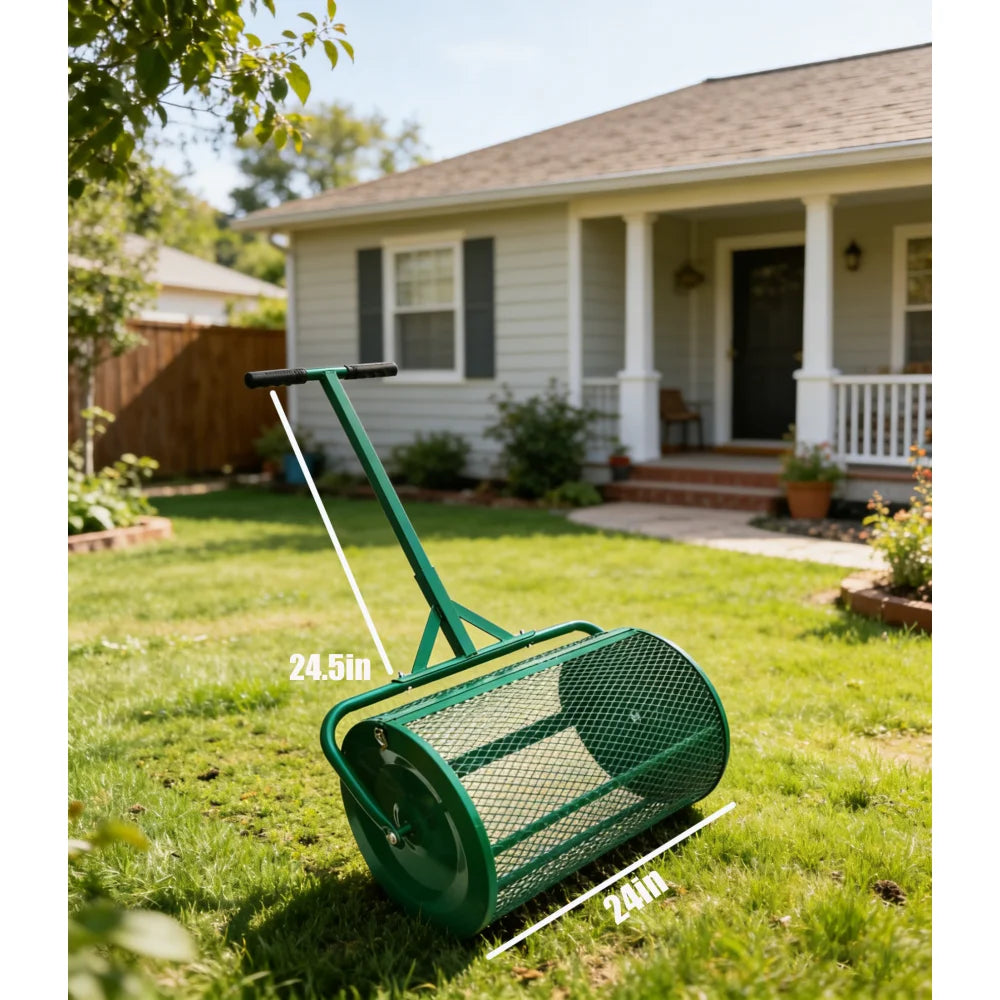 The Original 24 Inch Compost and Peat Moss Spreader Roller - Top Soil,Sand, Manure, Mulch, Top Dressing Lawn and Garden Spreader