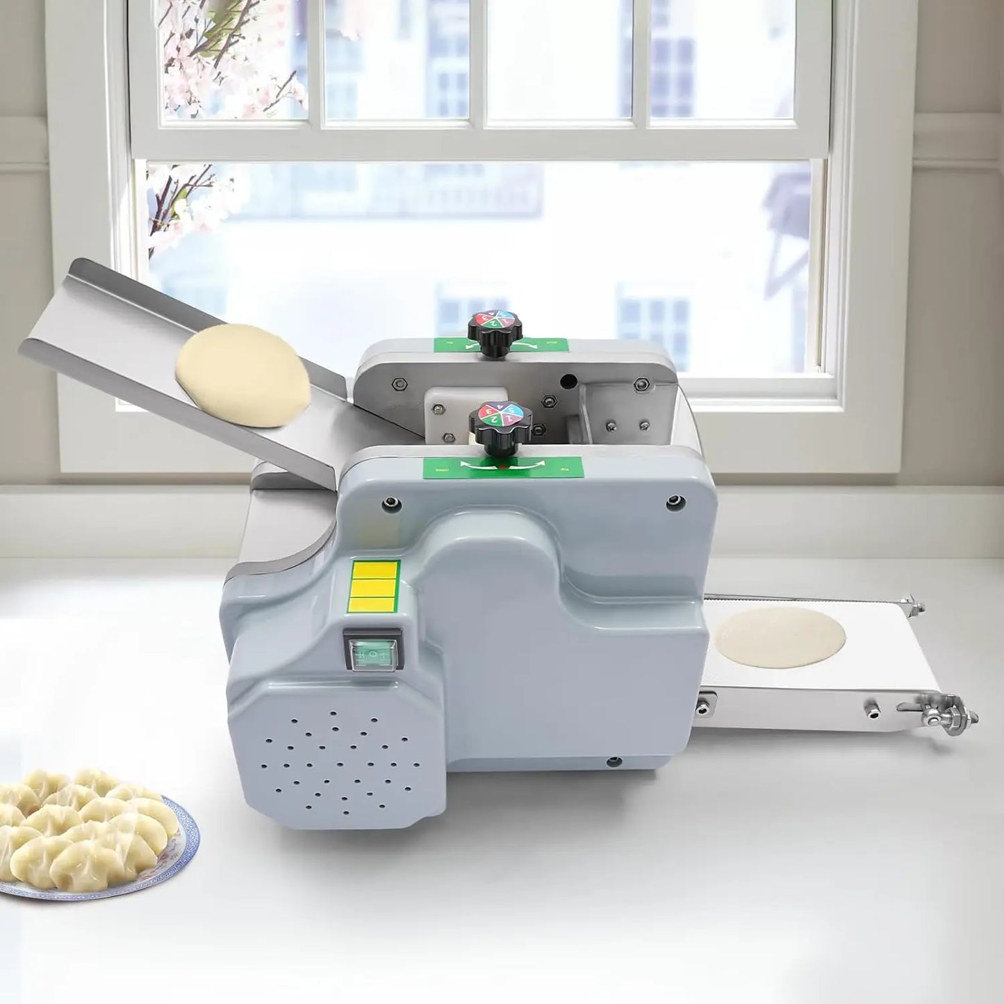 110V 140W Dough Roller Sheeter, Automatic Dumpling Skin Machine,Electric Dumpling Wrapper Maker,9cm/3.54in,60 Pieces/Min