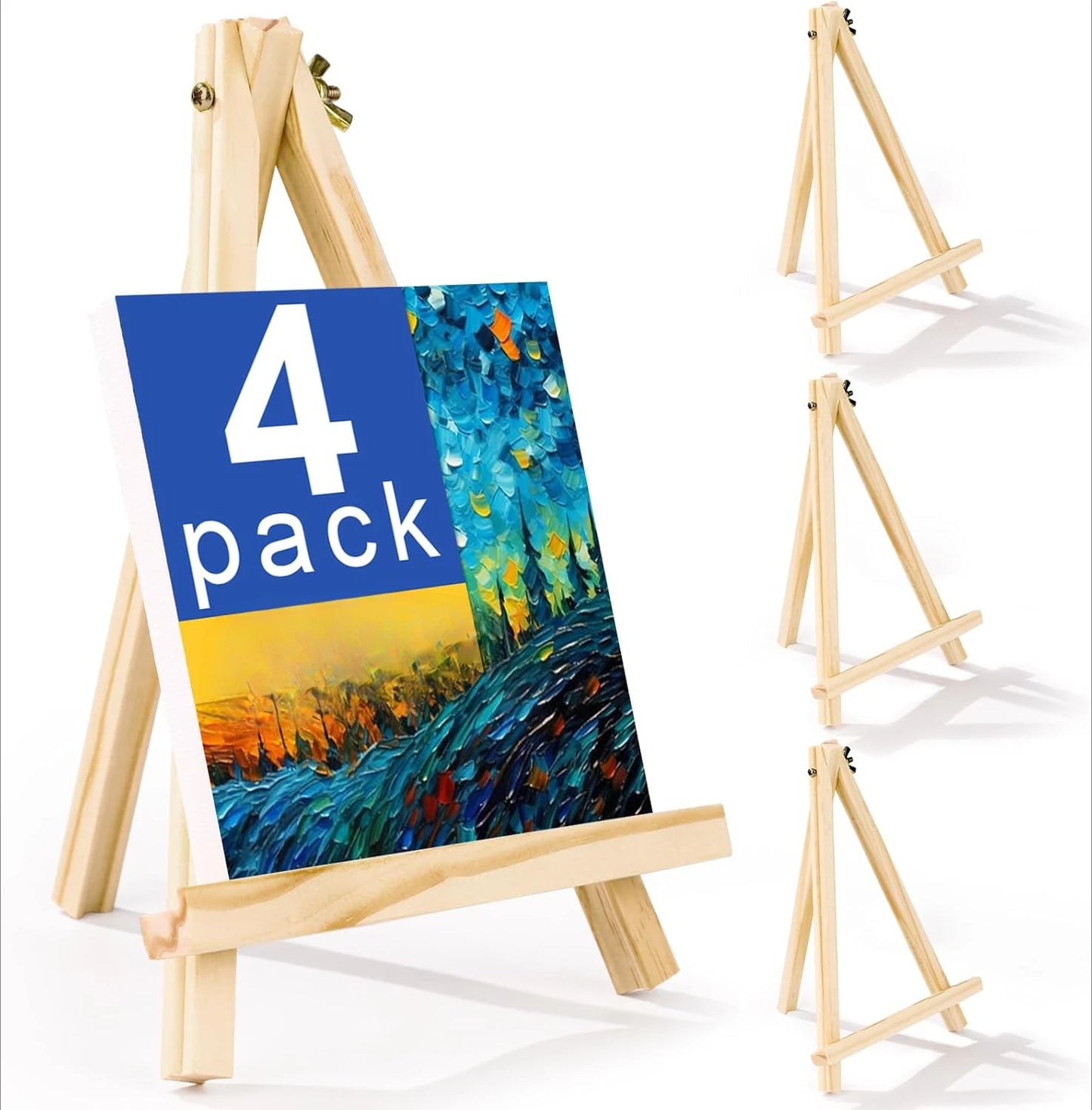 4 packs of 9-inch wooden easels, easel holders for painting canvases, arts and crafts, tripods, painting party easels