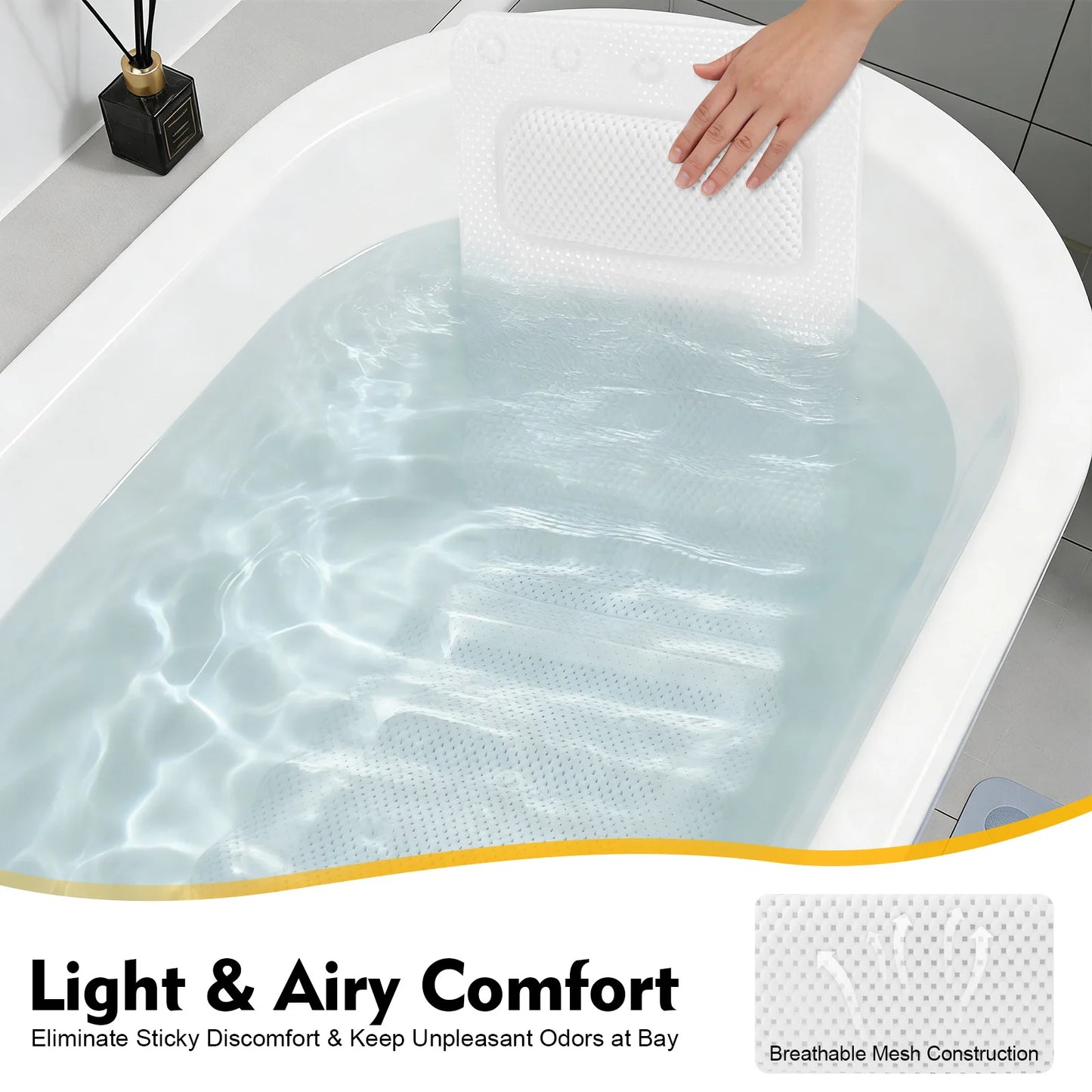Bathtub Mat with Pillow, PVC Foaming Bath Tub Cushion for Adults, Lightweight & Machine Washable Breathable Mat for Home/Spa