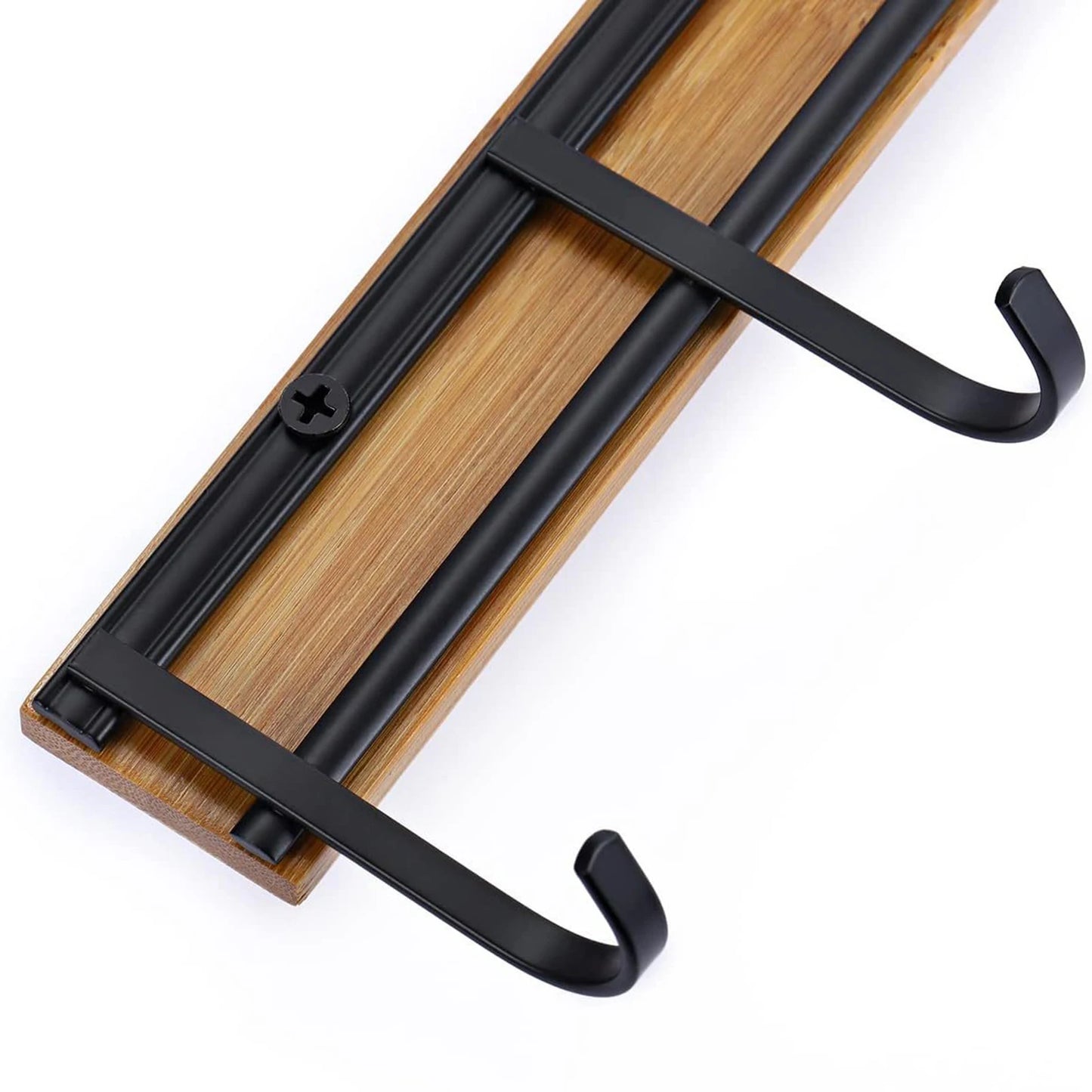 2PCS Wall Mounted Kitchen Utensil Hooks Set of 6 Black Metal Bamboo Decor Hangers Space Saving Organizer for Spoon Towel Key