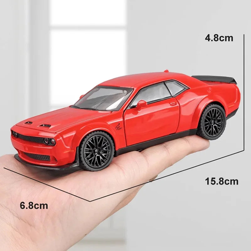 1/32 Dodge Challenger Hellcat Model Car, Zinc Alloy Pull Back Toy car with Sound and Light for Kids Boy Girl Gift