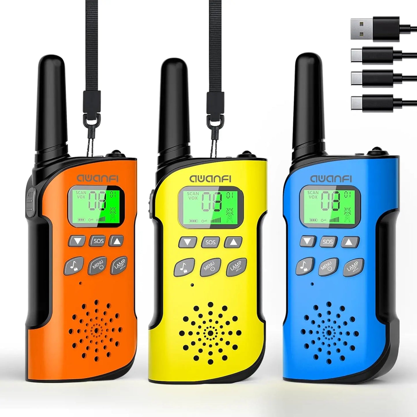 AWANFI Kids Walkie Talkies Rechargeable  2/3/4 Packs Long Range FRS, 22 Channels, VOX, 1000mAh Li-ion Battery for Camping Hiking