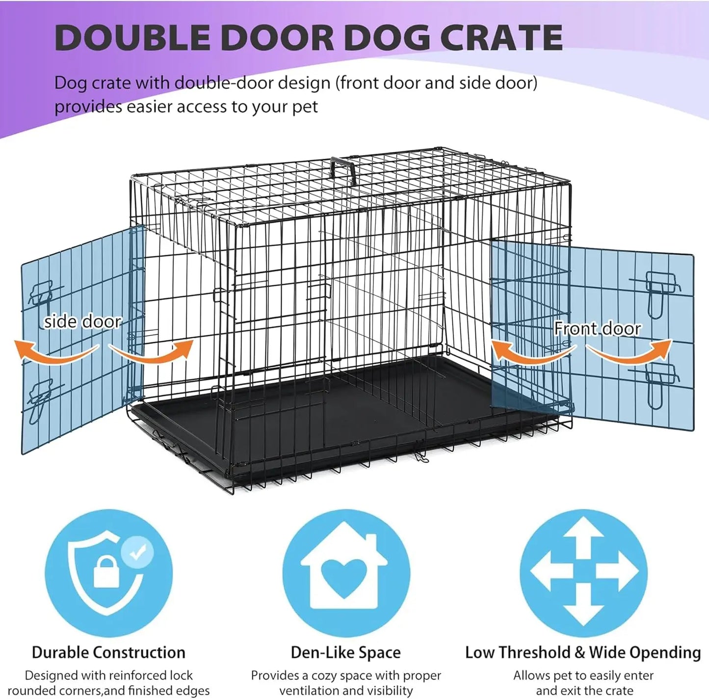 BestPet | Dog Crate | 48" | Blue | Foldable Metal Kennel with Double Doors, Secure Slide-Bolt Latches, Leakproof Tray |