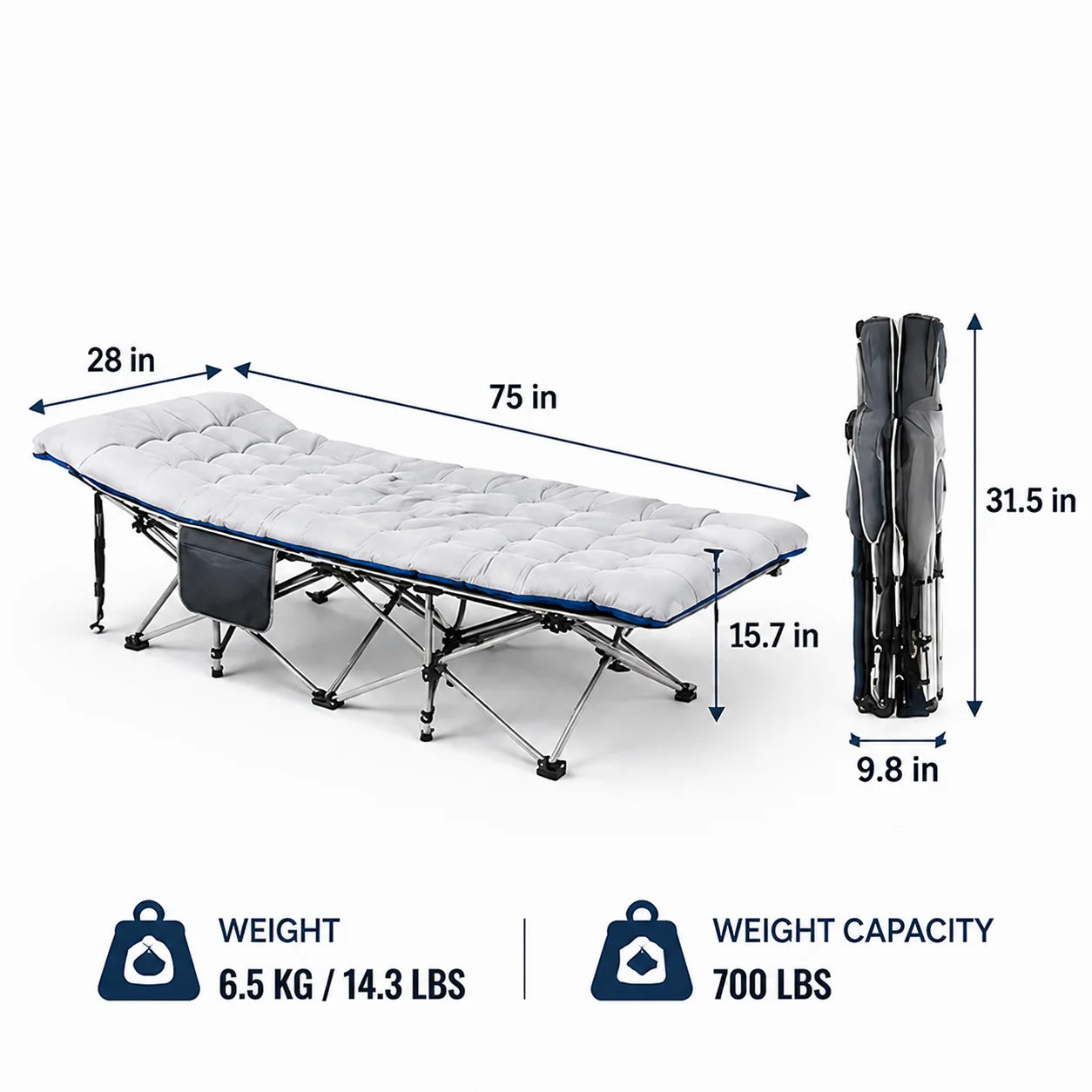 Portable Foldable Camping Cot with Thick Padded Mattress Comfortable Sleeping Bed with Sturdy Frame Compact Folding Guest Bed for Adults Easy Storage and Carrying for Outdoor Camping Travel Office Nap Patio Bedroom and Home U