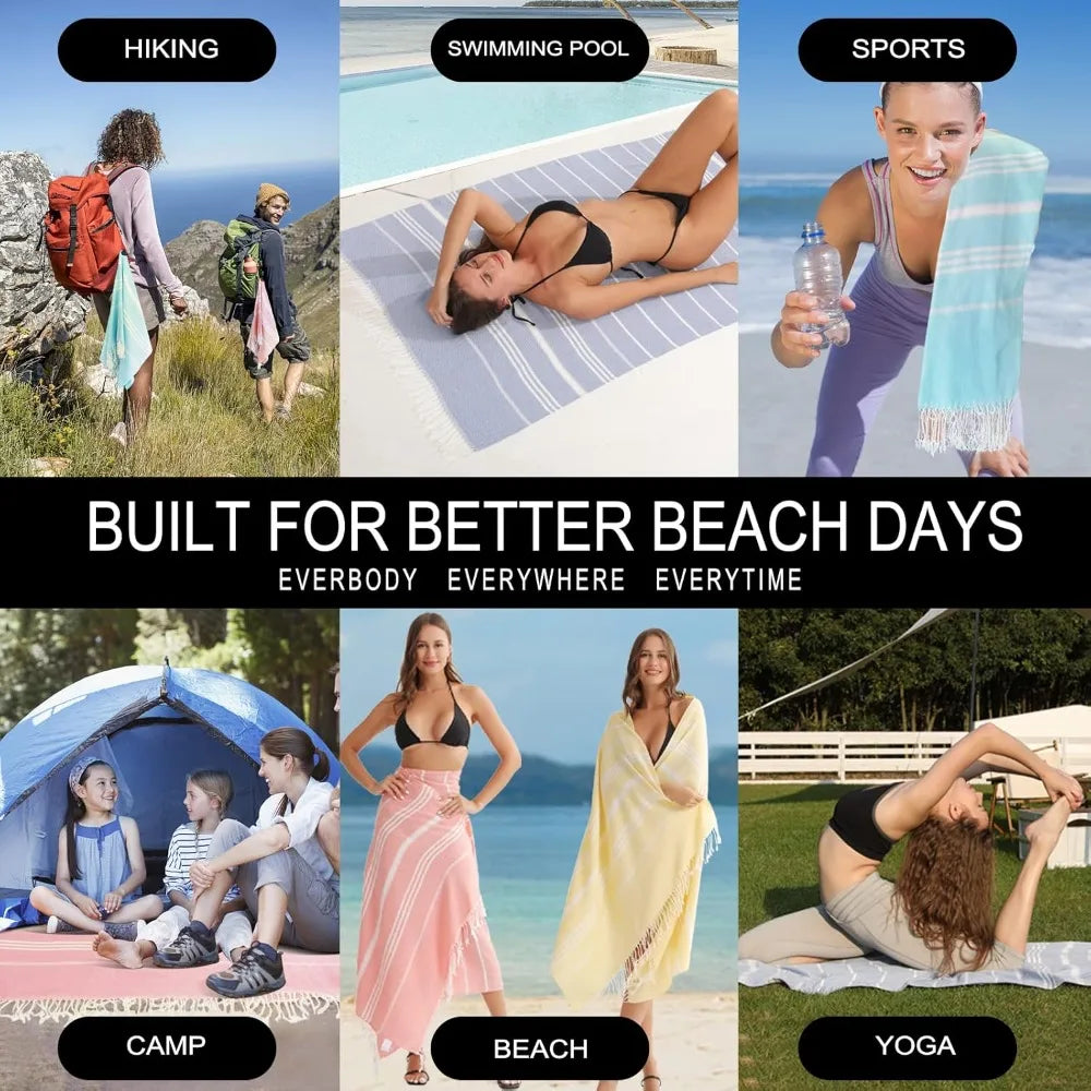 4 Packs Turkish Beach Towels Vacation Essentials Oversized Bath Pool Swim Towel Set Bulk Quick Dry Sand Free Extra Large Xl Big