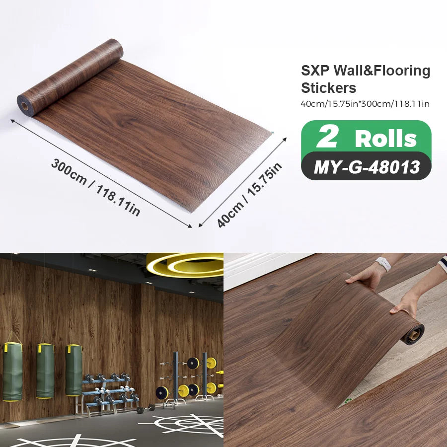 2 Rolls Self-Adhesive Wall and Floor Sticker Peel and Stick 15.75x118.11inch Wood Grain and Marble Design Wallpaper Sticker