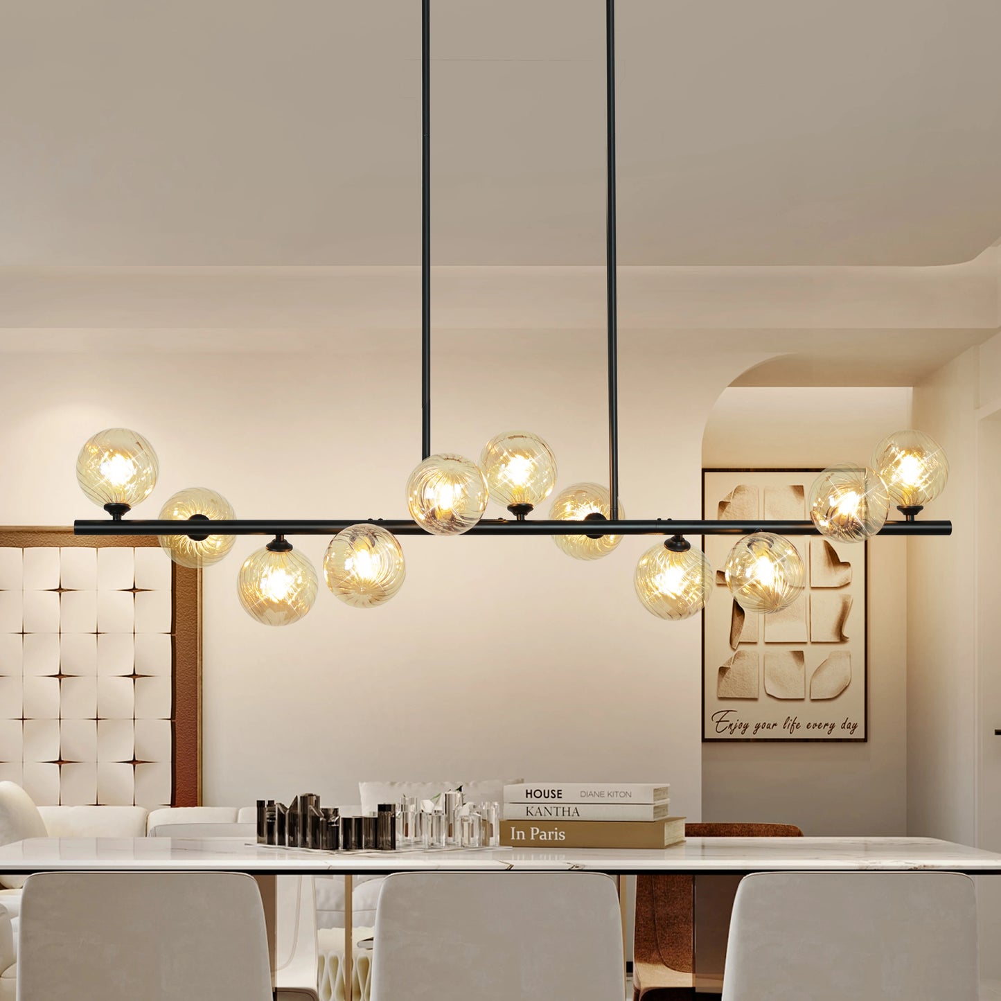 11-Light Linear Chandelier Bubble Chandelier Height Adjustable Chandeliers for Dining Room Kitchen Island 51in Chandelier