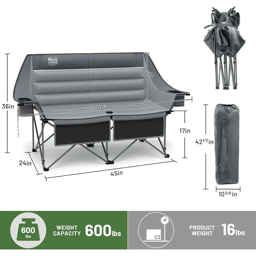 Durable Outdoor Camping Loveseat Chair, Suitable for Campsites, Patios, and Sports Events, Supports 600 lbs
