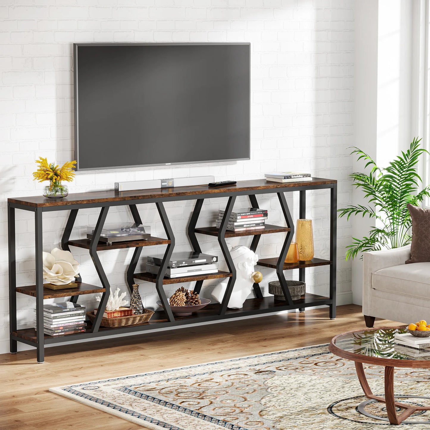 Tribesigns 70.9 Inches Sofa Console Table with 4 Tier Wood Storage Shelves, Industrial Extra Long Narrow Entryway Accent Tables