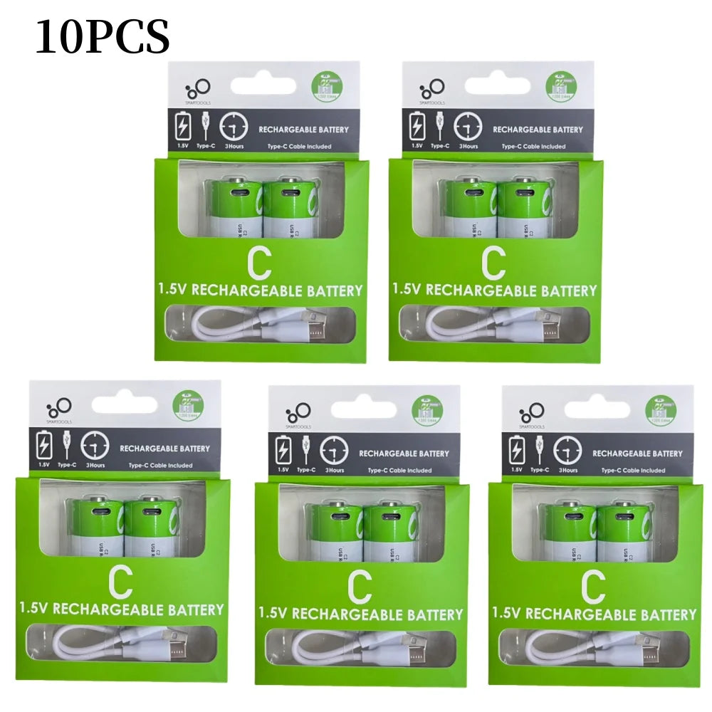 Fast Charge USB AAA/AA/9V/C2/D1 Rechargeable Li-ion Batteries AAA Battery 550mWH / AA Battery 2600mWH /D size With Type C Cable