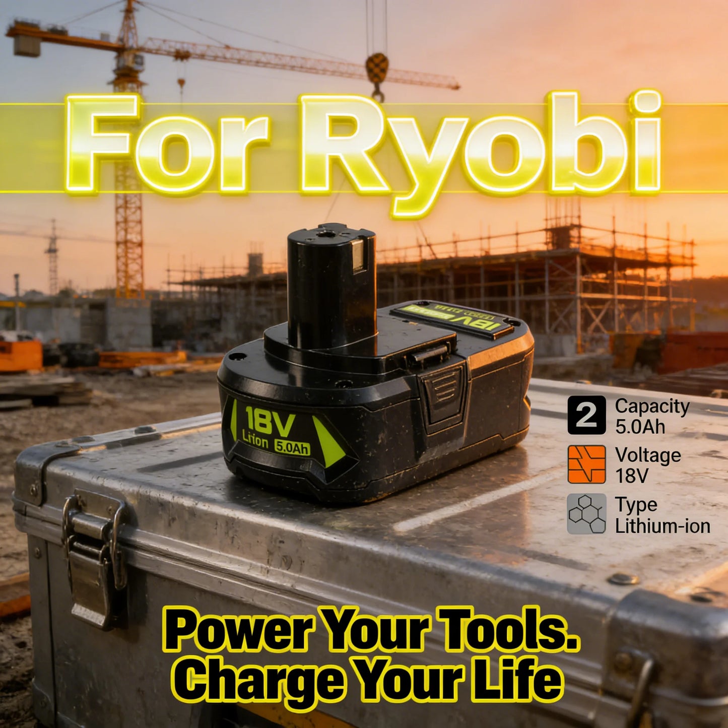 AERDU True 5.0Ah High Capacity Lithium-Ion Battery 2-Pack And Charger Kit for Ryobi 18V ONE+ P108 P117