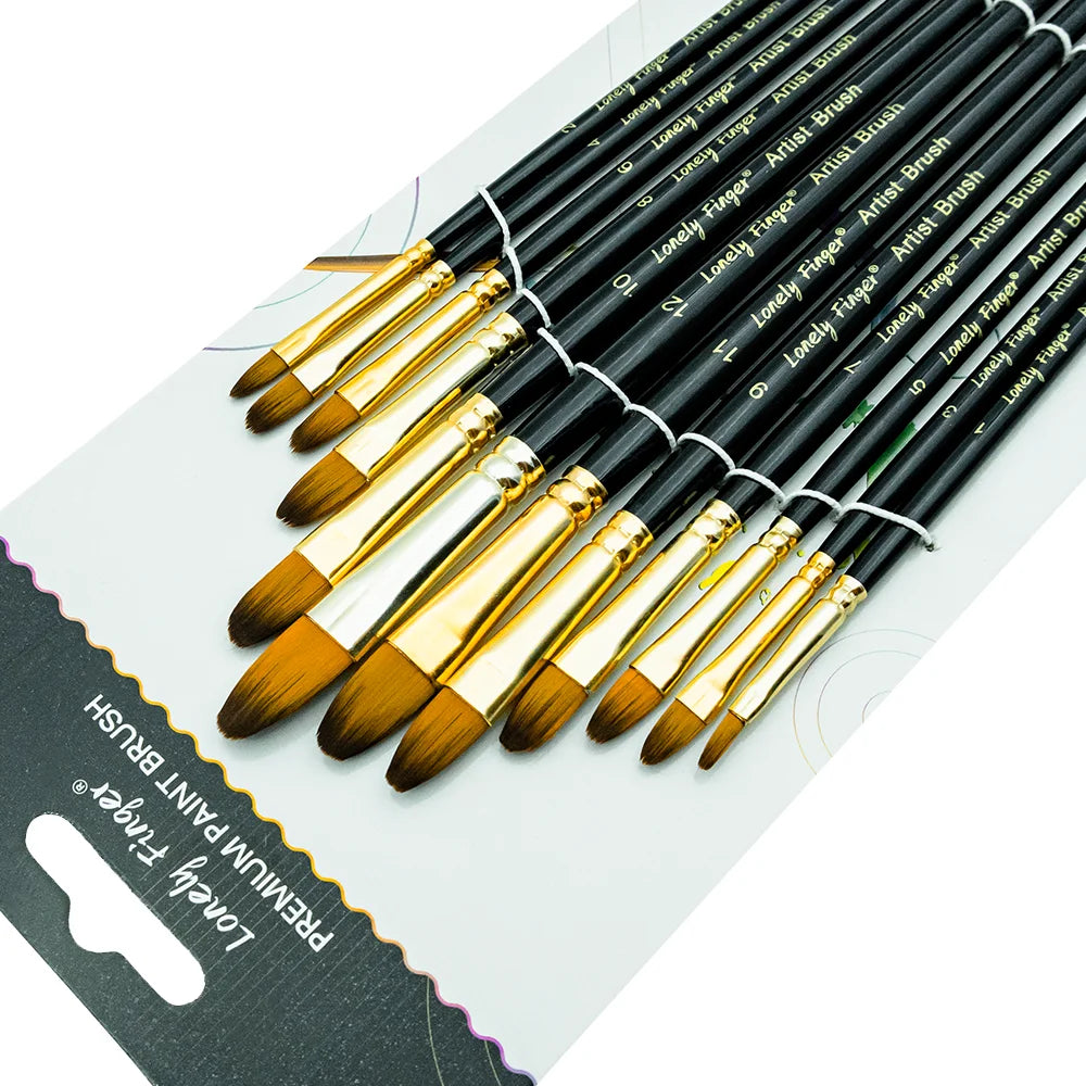 Premium 12-Piece Artist Paint Brush Set - Ultra-Durable Nylon Bristles for Acrylic, Watercolor, Oil & Body Painting