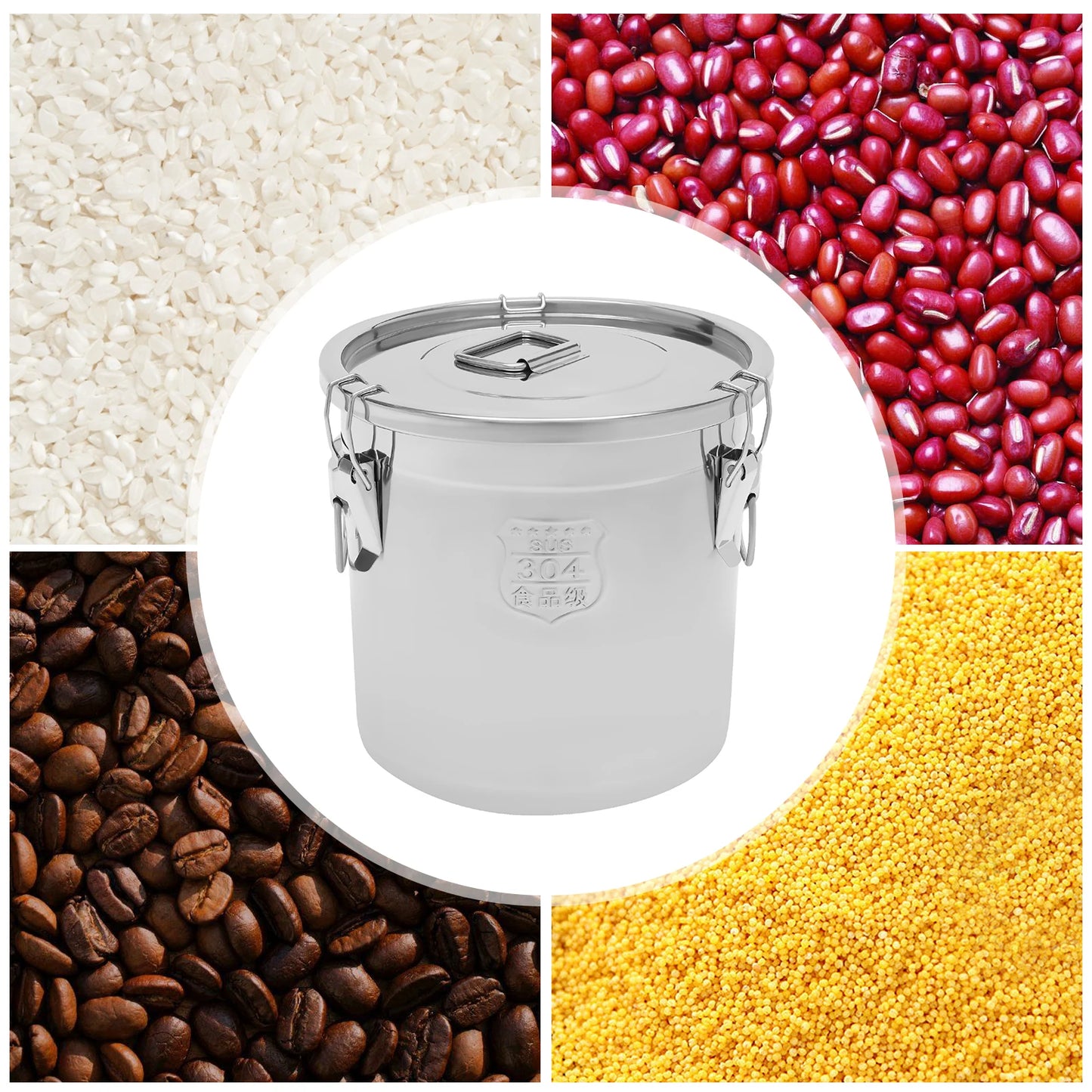 21L Stainless Steel Airtight Rice Bucket Canister Kitchen Food Storage Container 304 Stainless Steel Rice Container with Lid