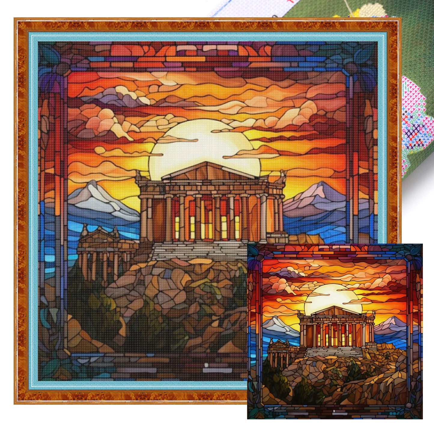 Glass Painting Full 11CT DIY Stamped Cross Stitch Kits 45x45cm Needlework Embroidery Kit for Beginners Adults Home Decor