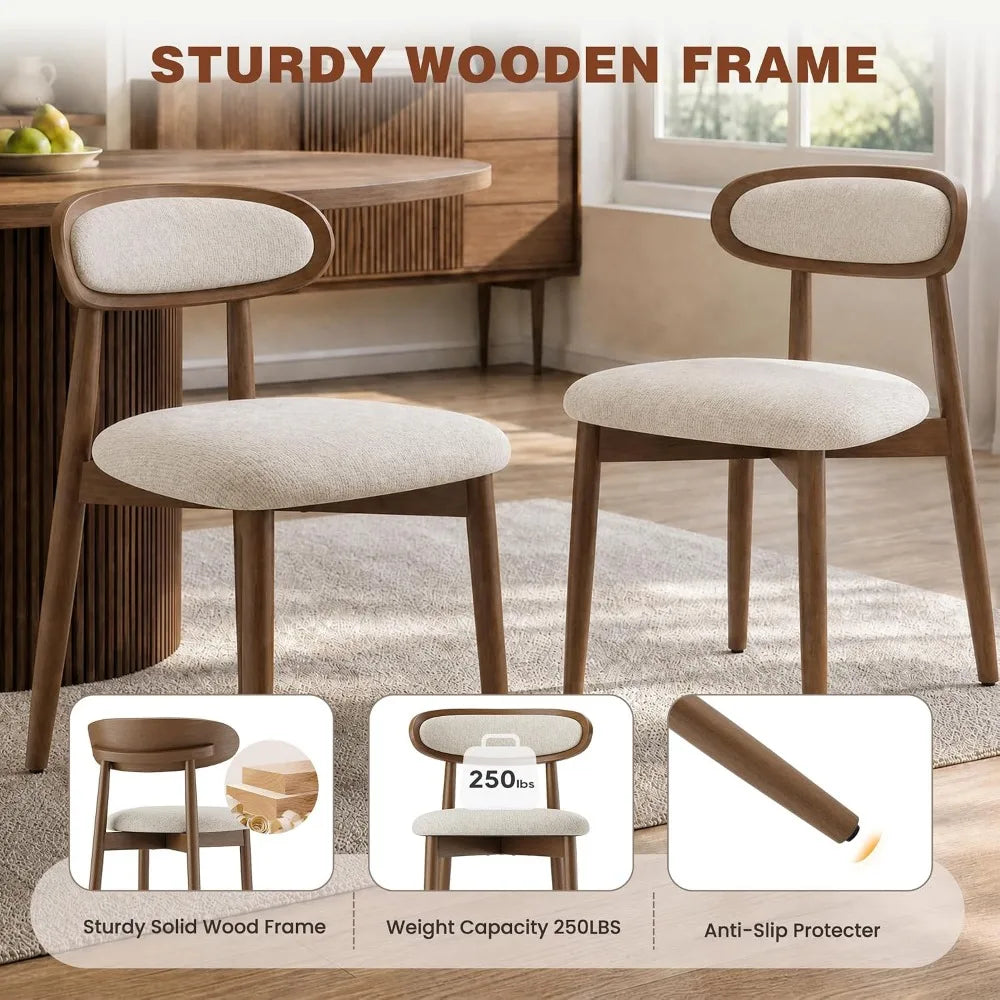 Upholstered Farmhouse Dining Chairs Set of 4, Modern Fabric with Ergonomic Backrest, Solid Wood Legs, Beige